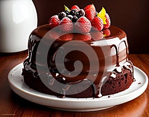 Chocolate cake with raspberry.