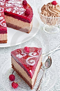 Chocolate cake with raspberry jelly