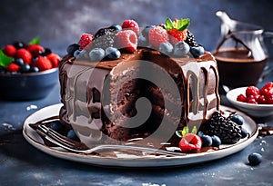 Chocolate Cake with Rich, Fudgy Frosting - Ultra Detailed Hyper-Realistic Food Photography