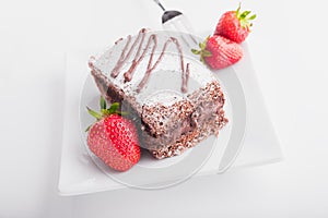Chocolate cake with strawberries fruit