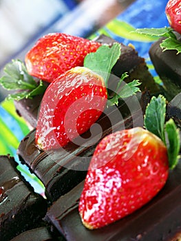 Chocolate cake with strawberry on top