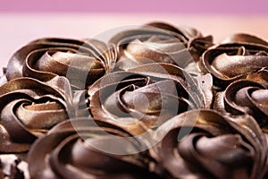 Chocolate Cake Top view. Chocolate cake with chocolate whipped cream topping