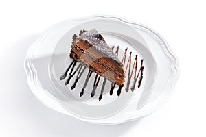 Chocolate Cake, Triangular Slice of Brown Biscuit Tart or Sachertorte