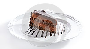 Chocolate Cake, Triangular Slice of Brown Biscuit Tart or Sachertorte