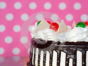 Chocolate cake and whipping cream.