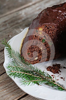 Chocolate cake wreath gugelhupf with candied citrus desert