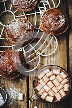 Chocolate cakes bouchee of a cream puff