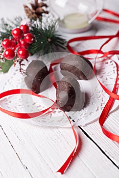 Chocolate candies and Christmas accessories