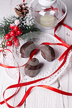 Chocolate candies and Christmas accessories