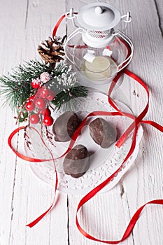 Chocolate candies and Christmas accessories