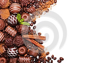 Chocolate candies. Collection of beautiful Belgian truffles