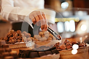 Chocolate Candies In Confectionery Store Closeup