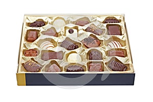 Chocolate candies in a gold box