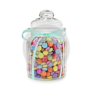 Chocolate candies in jar for wedding favours or holiday decoration