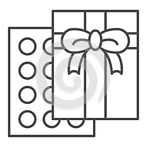 Chocolate candy box thin line icon. Sweets vector illustration isolated on white. Present outline style design, designed