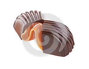 Chocolate candy with caramel on a white background