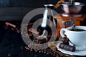 Chocolate candy with cup of coffee