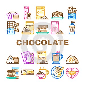 chocolate candy food dessert icons set vector