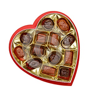 Chocolate candy in a heart shaped box