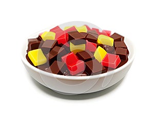 chocolate and candy in plastic box isolated on the white background, Ai Generated