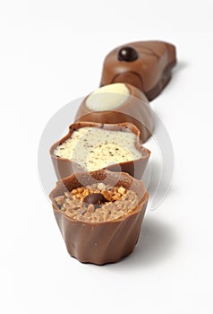Chocolate candy in a row