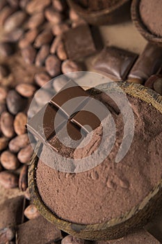 Chocolate , candy sweet, dessert food on natural paper background