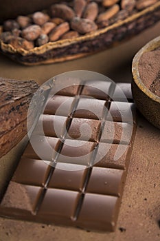 Chocolate , candy sweet, dessert food on natural paper background