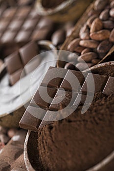 Chocolate , candy sweet, dessert food on natural paper background