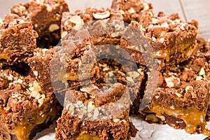 Chocolate caramel brownies with nuts