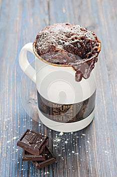 Chocolate caramel cake in a mug