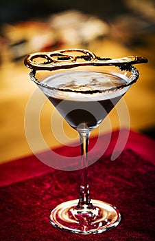 Chocolate caramel cream martini mixed cocktail glass