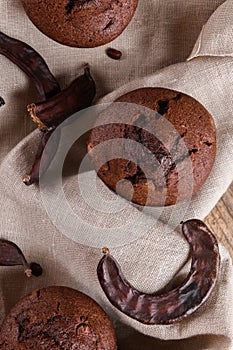 Chocolate carob cupcakes cooking with carob powder and carob pods