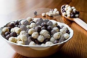 Chocolate Cereal balls in bowl.