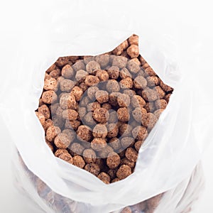 Chocolate cereal in a plastic bag