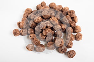 Chocolate cereal in white background