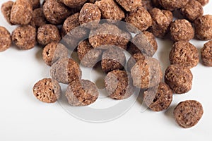 Chocolate cereal in white background