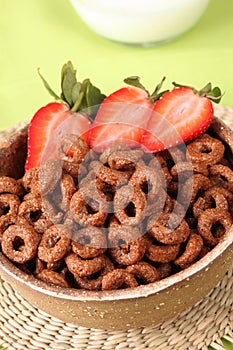 Chocolate cereals with strawberries