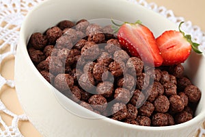 Chocolate cereals with strawberries