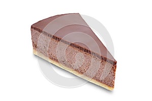 Chocolate cheesecake slice on a white isolated background