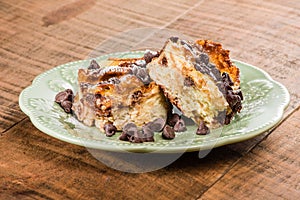 Chocolate chip bread pudding dessert