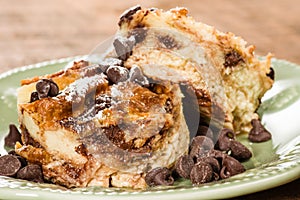 Chocolate chip bread pudding dessert