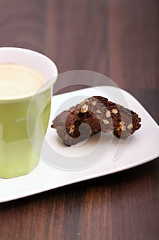 Chocolate chip cookie with coffee
