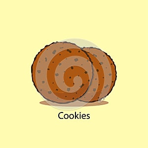 Chocolate chip cookie. Cookies with chocolate vector illustration on yellow background.