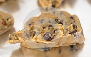 Chocolate chip cookie dough on tinfoil