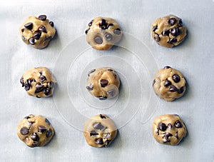 Chocolate chip cookie dough view from above photo