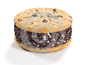 Chocolate Chip Cookie Ice Cream Sandwich on White Background