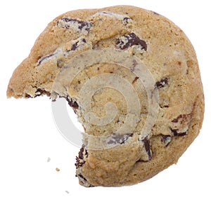 Chocolate chip cookie with a missing bite
