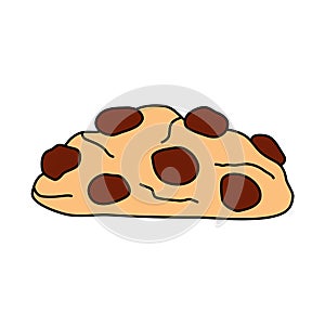 Chocolate chip cookie, side view, doodle style vector