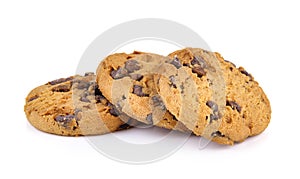 Chocolate chip cookie on white background