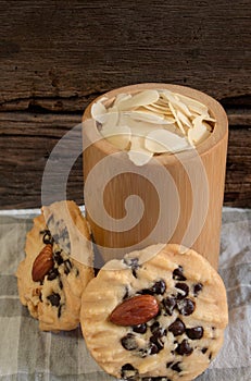 Chocolate chip cookies and bamboo cup